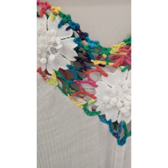 Hand-Crocheted Bikini Cover-Up – White with Rainbow Jamaican Yarn (Size Small) - Picture 4 of 4